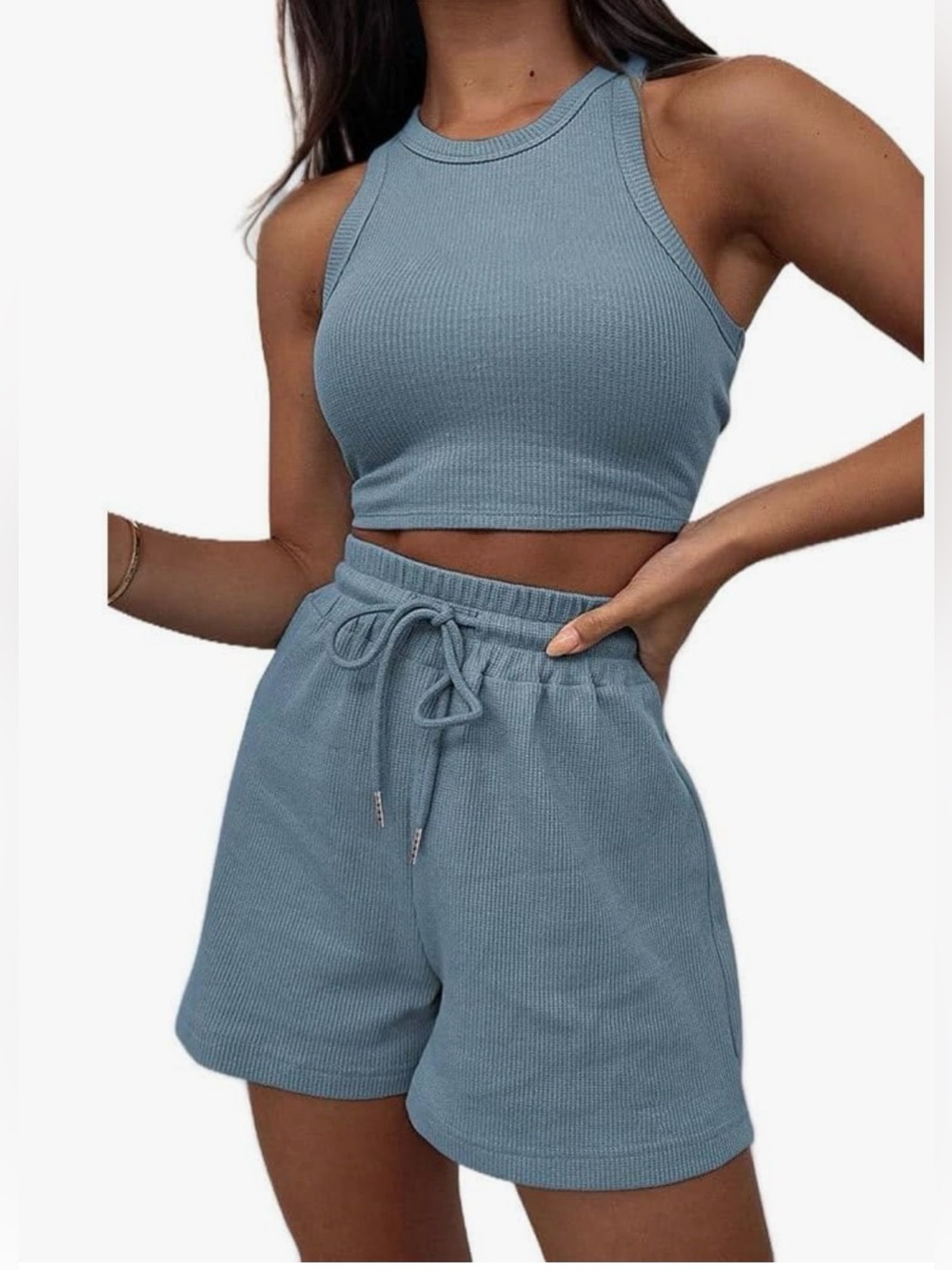 Women's Crop Tank & Waffle Knit Short Set